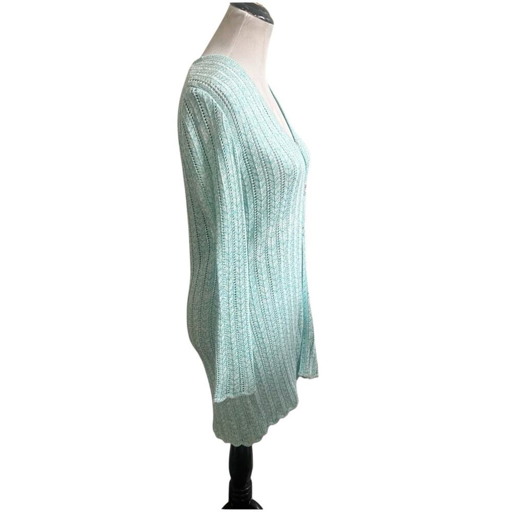 St. John Sport Crochet Longline Knit Cardigan Teal Size Small Petite Beaded Hook - Picture 5 of 16